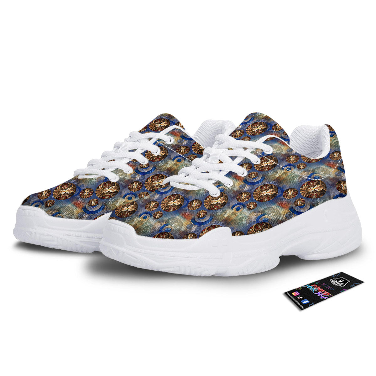 Fractal Abstract Print White Chunky Shoes-grizzshop