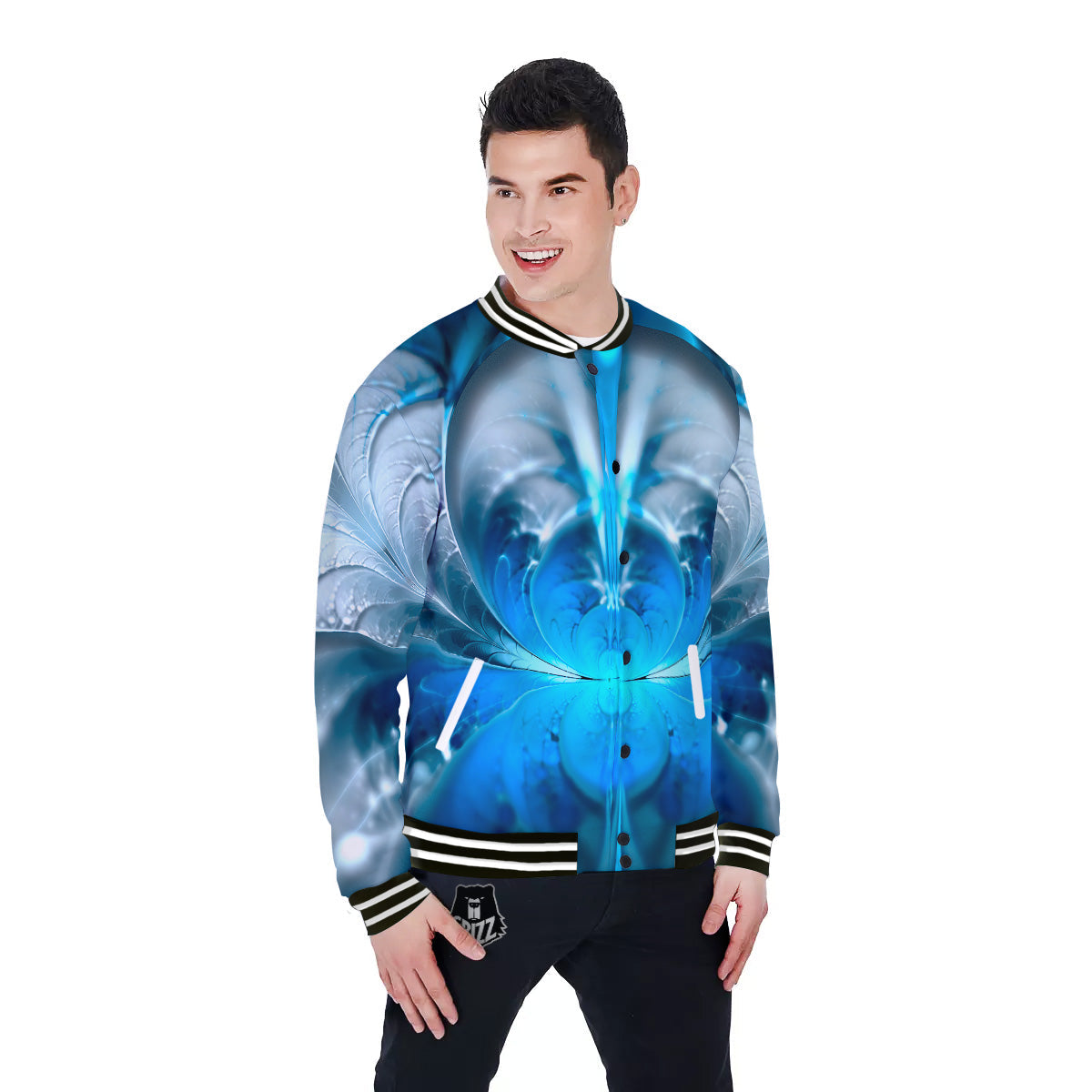 Fractal Blue Print Baseball Jacket-grizzshop