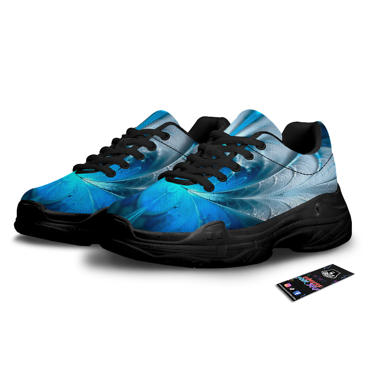 Fractal Blue Print Black Chunky Shoes-grizzshop