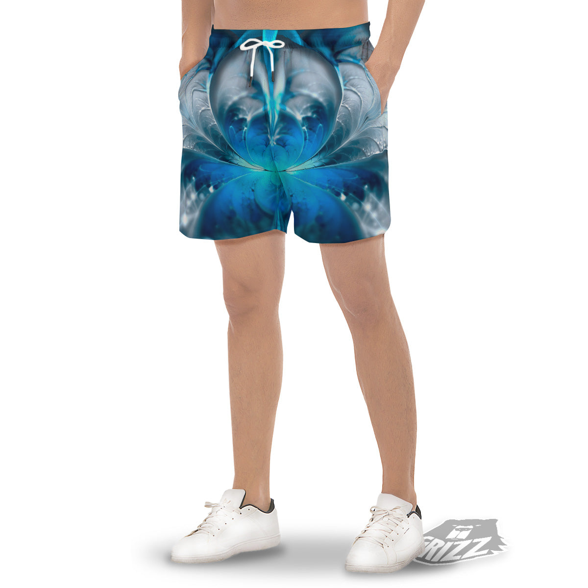 Fractal Blue Print Men's Gym Shorts-grizzshop