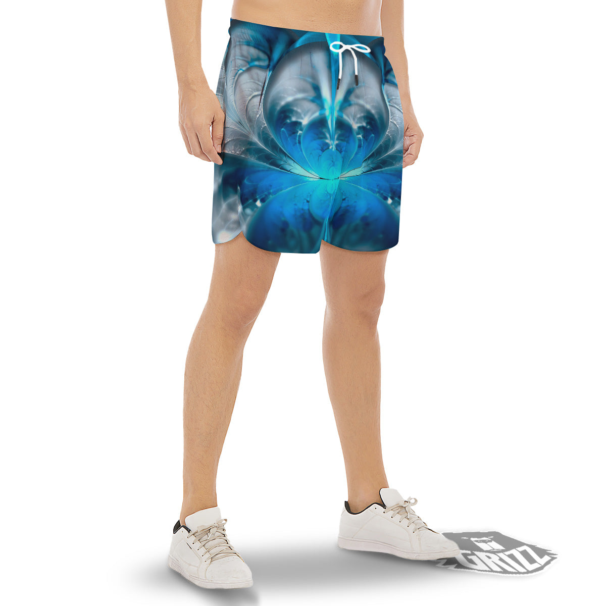 Fractal Blue Print Men's Gym Shorts-grizzshop