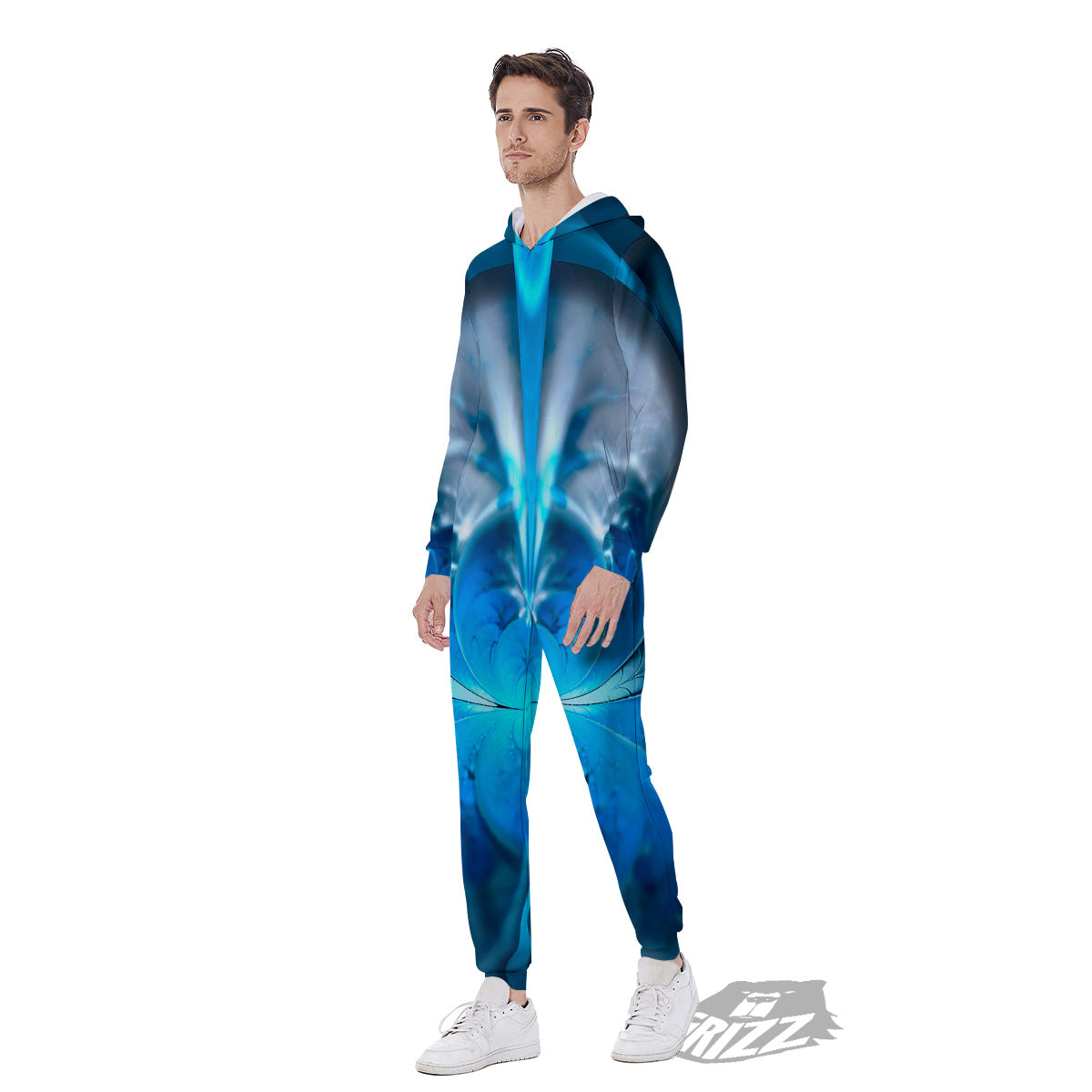 Fractal Blue Print Men's Jumpsuit-grizzshop