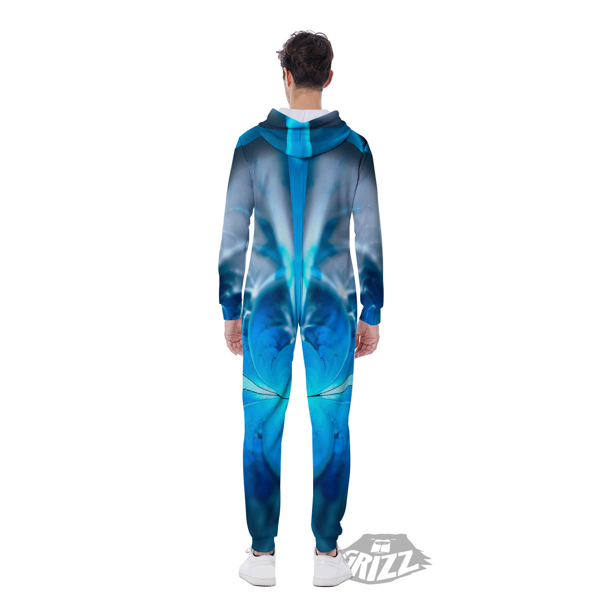 Fractal Blue Print Men's Jumpsuit-grizzshop