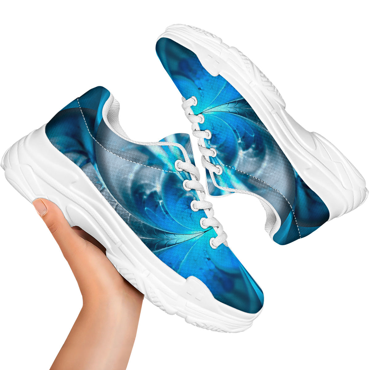 Fractal Blue Print White Chunky Shoes-grizzshop