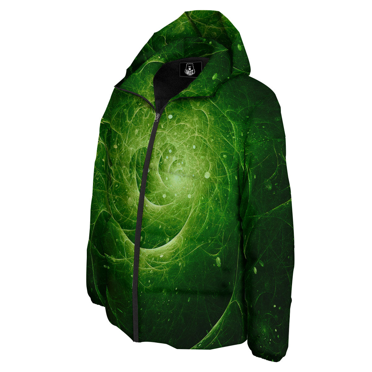 Fractal Green Print Down Jacket-grizzshop