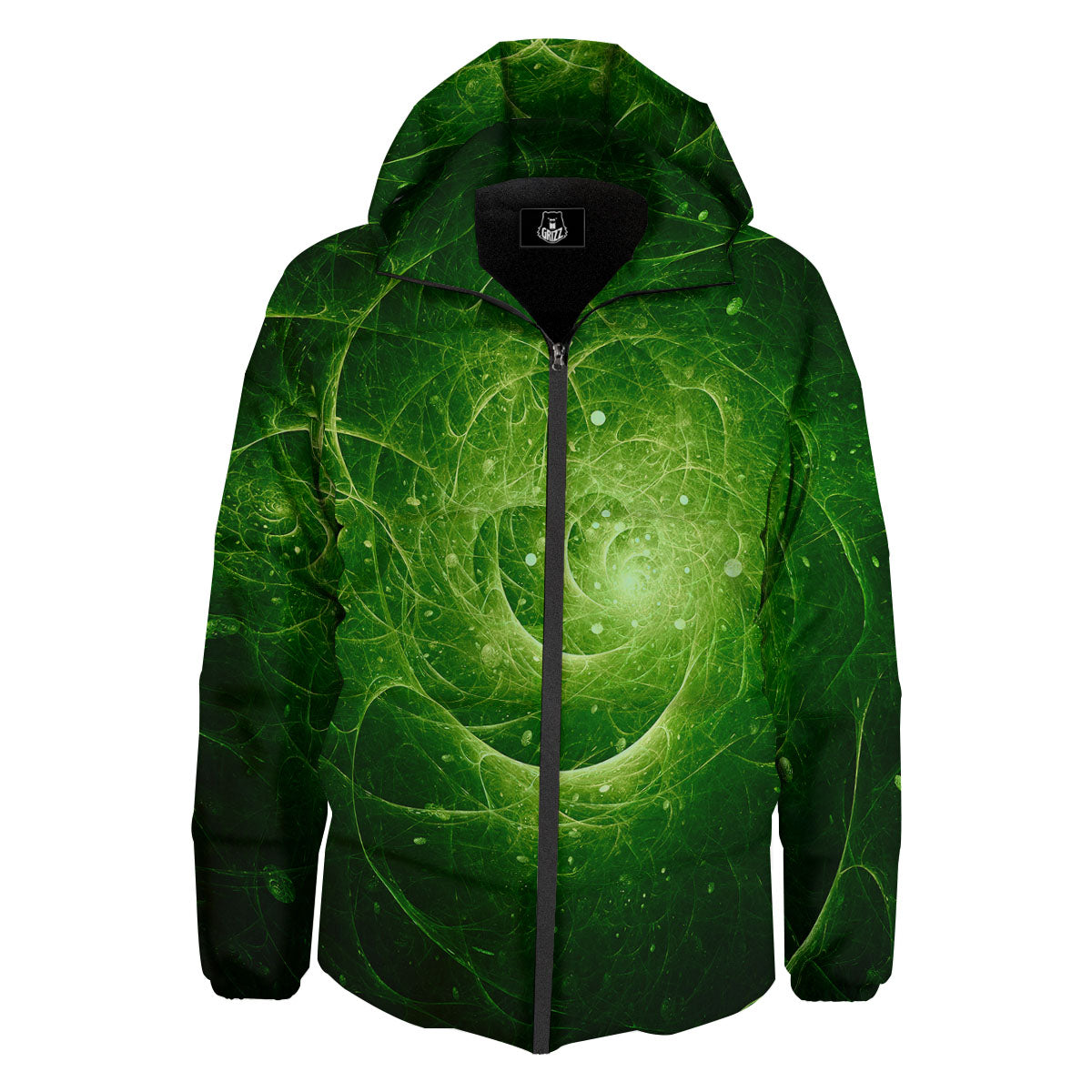 Fractal Green Print Down Jacket-grizzshop