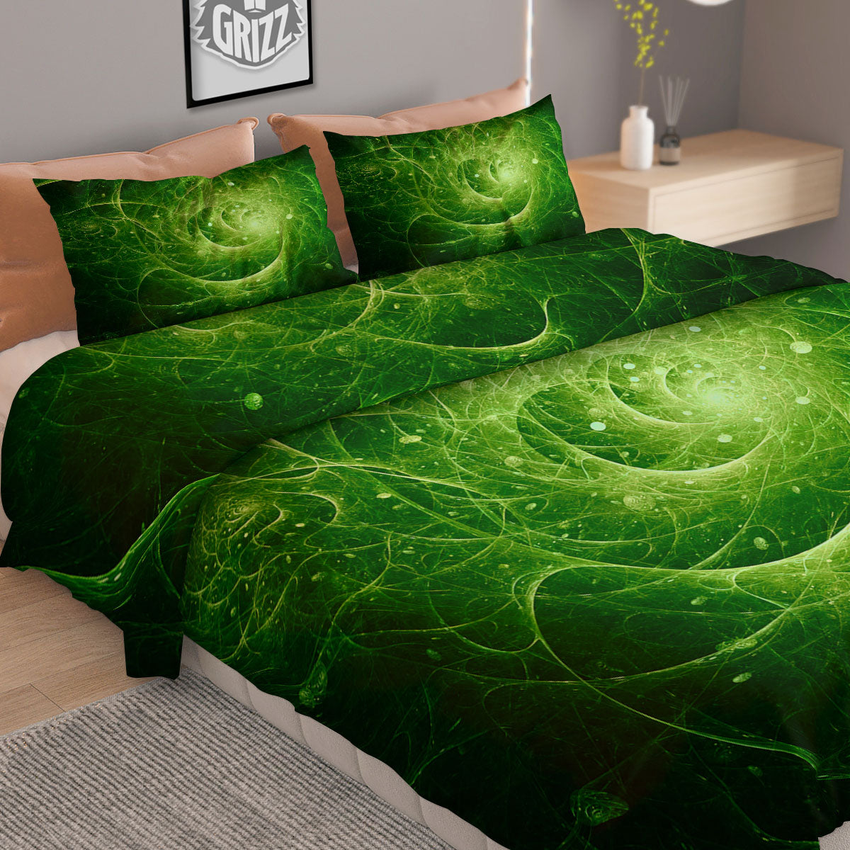 Fractal Green Print Duvet Cover Bedding Set