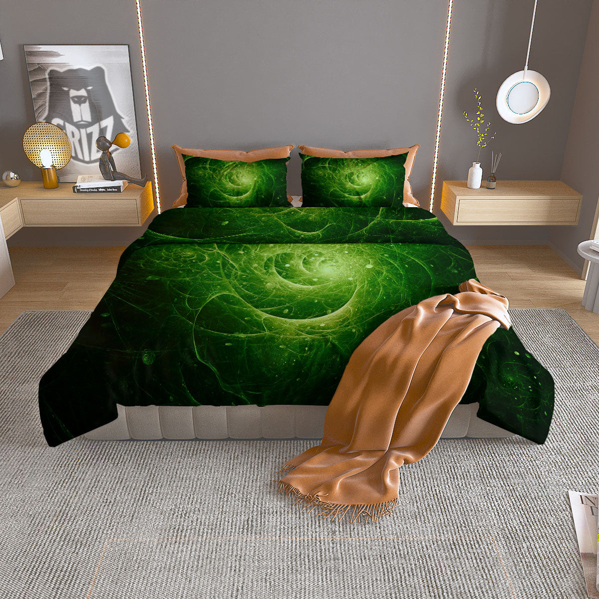 Fractal Green Print Duvet Cover Bedding Set
