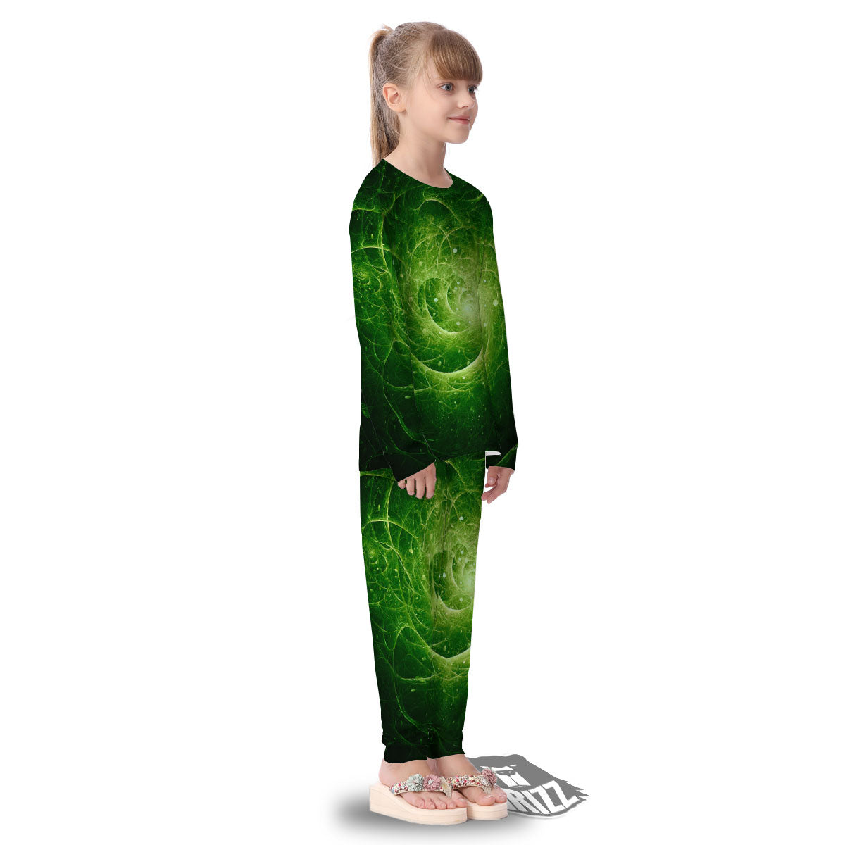 Fractal Green Print Kid's Pajamas-grizzshop