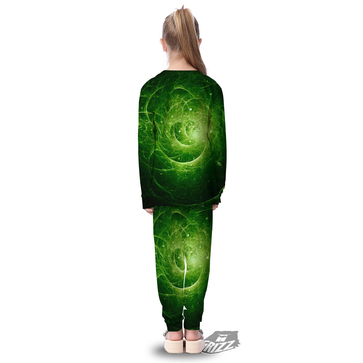 Fractal Green Print Kid's Pajamas-grizzshop