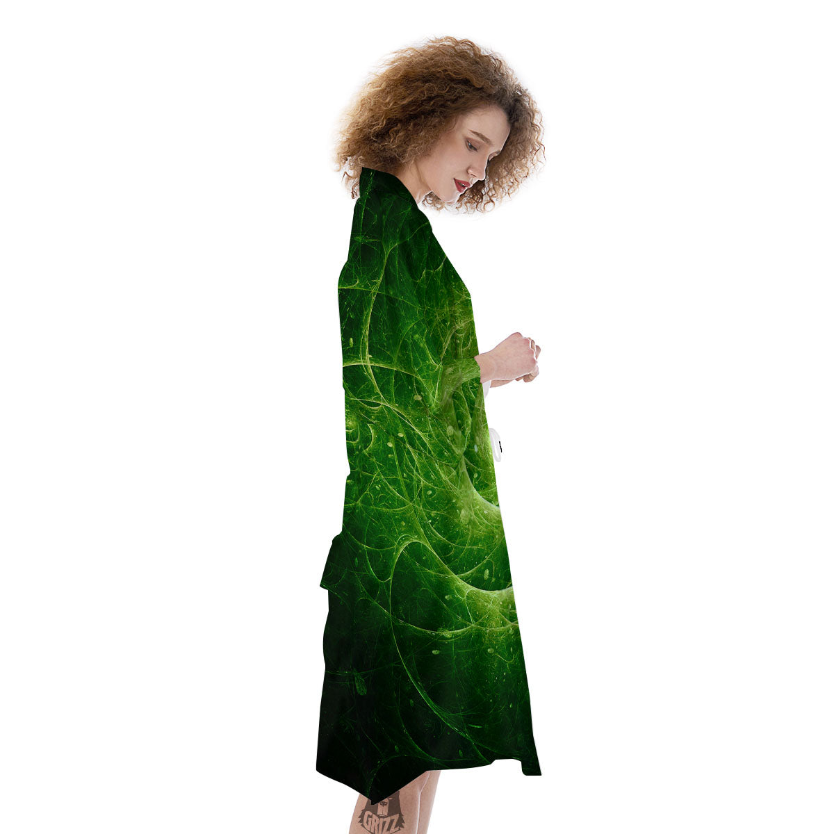 Fractal Green Print Kimono-grizzshop