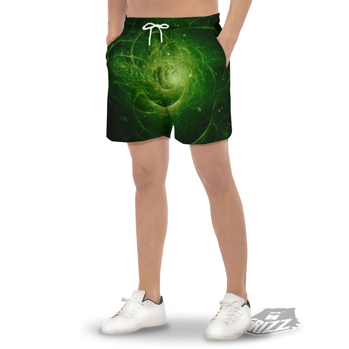 Fractal Green Print Men's Gym Shorts-grizzshop