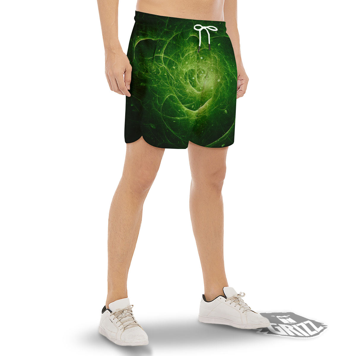 Fractal Green Print Men's Gym Shorts-grizzshop
