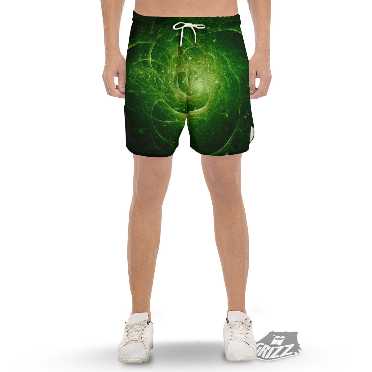 Fractal Green Print Men's Gym Shorts-grizzshop