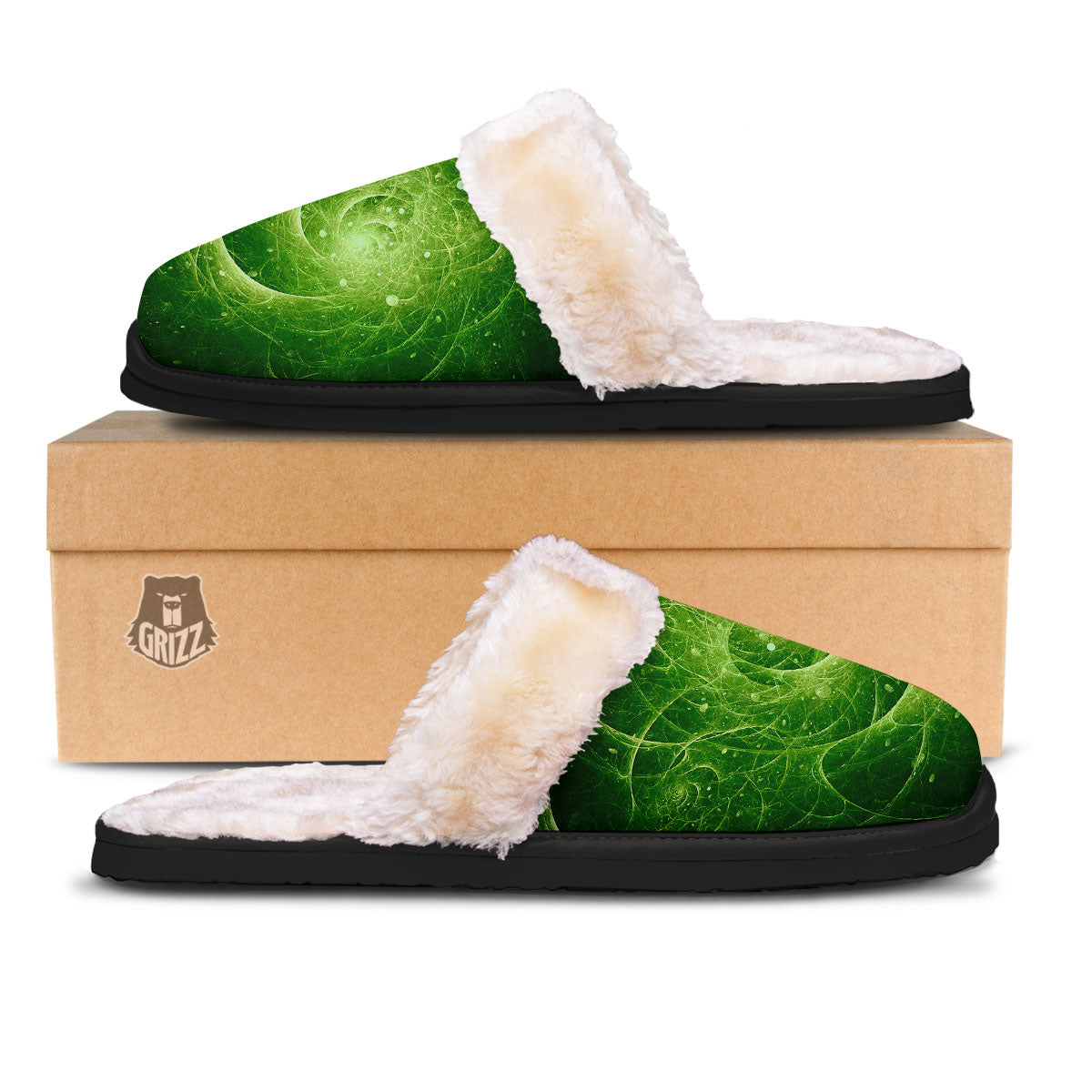 Fractal Green Print Slippers-grizzshop