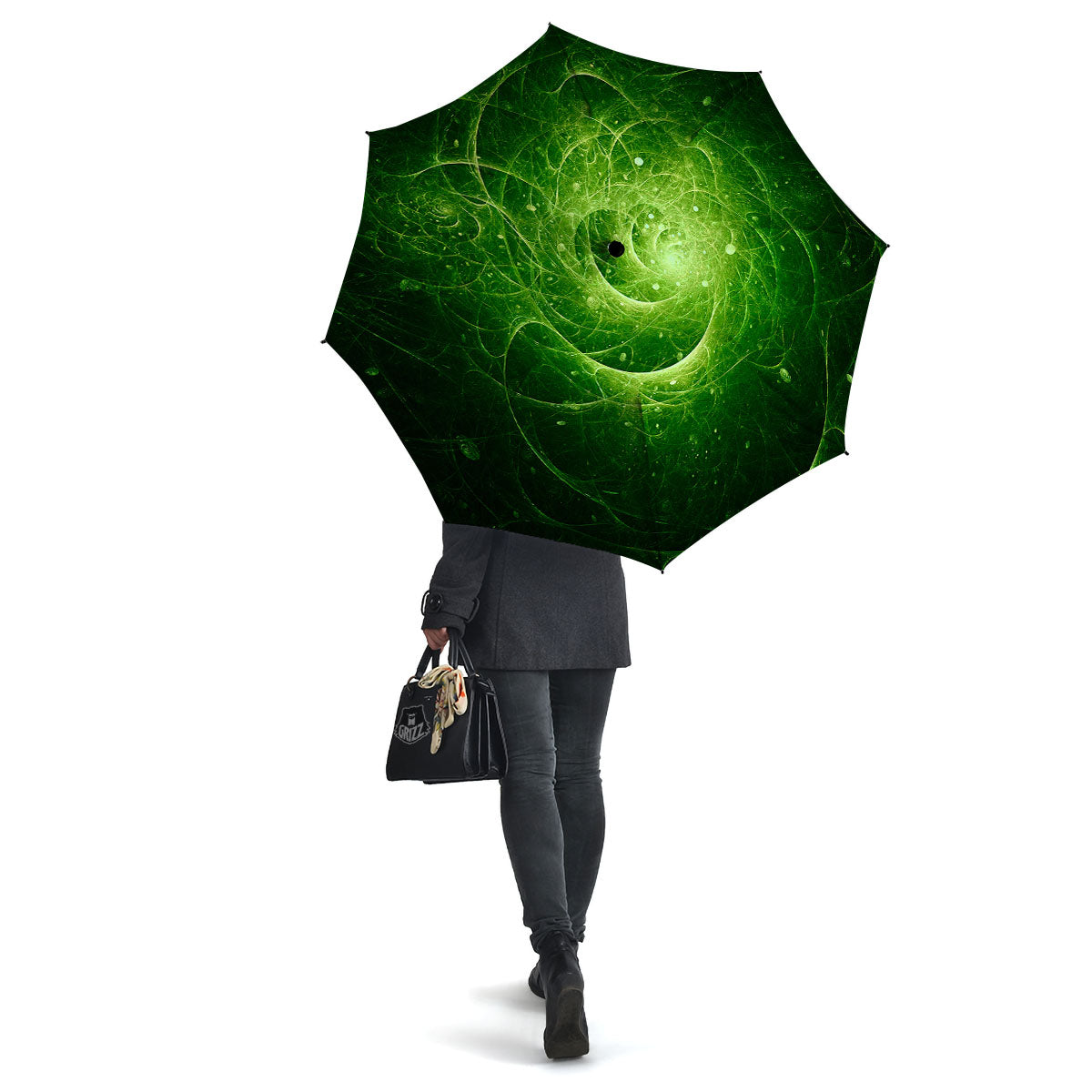 Fractal Green Print Umbrella-grizzshop