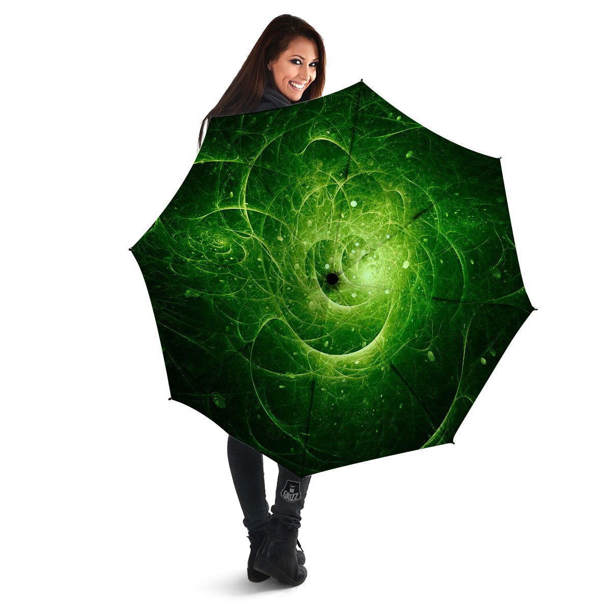 Fractal Green Print Umbrella-grizzshop