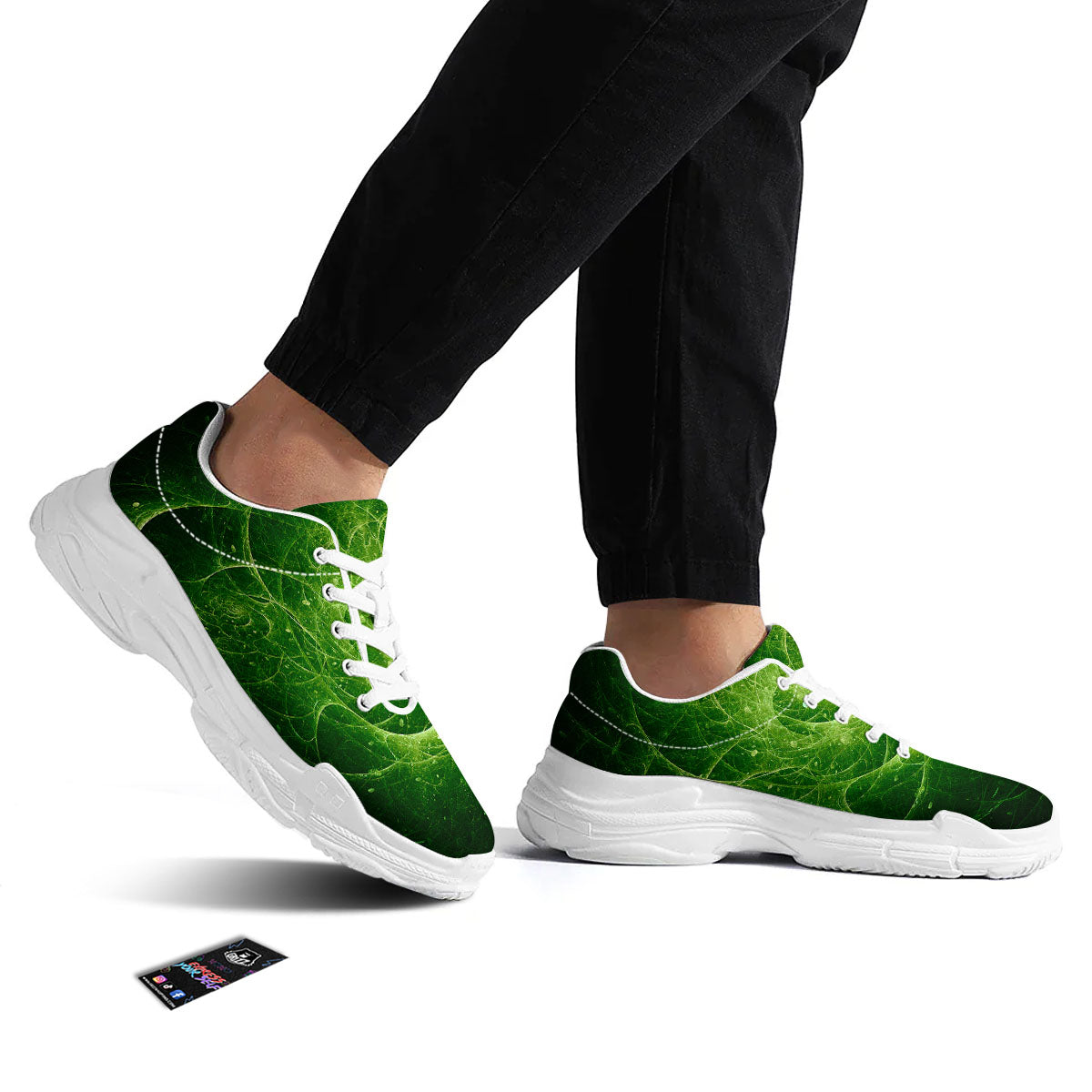 Fractal Green Print White Chunky Shoes-grizzshop