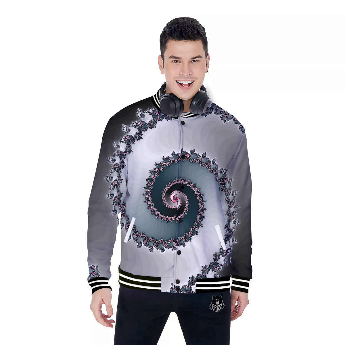 Fractal Infinite Print Baseball Jacket-grizzshop