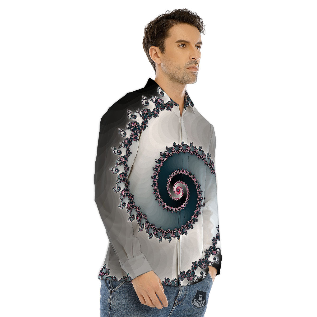 Fractal Infinite Print Men's Dress Shirts-grizzshop