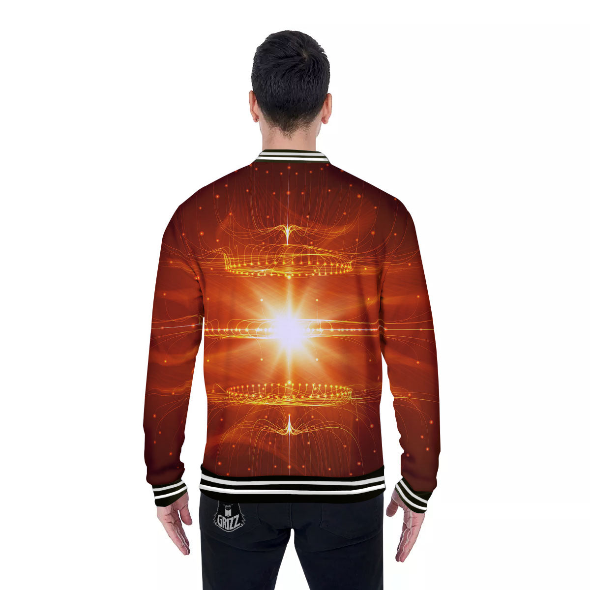 Fractal Light Print Baseball Jacket-grizzshop