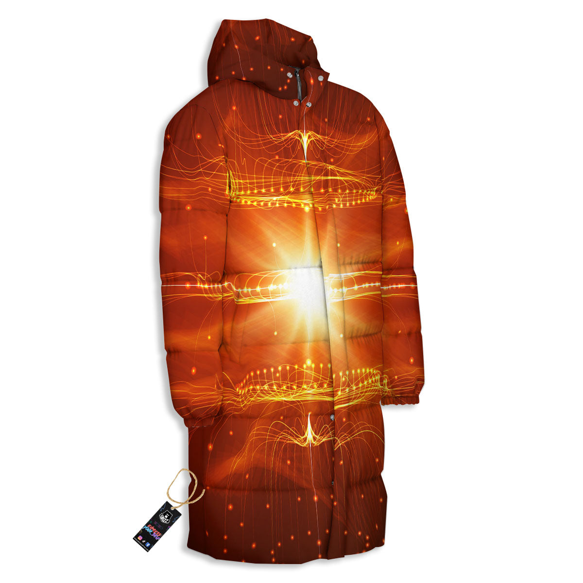 Fractal Light Print Long Down Jacket-grizzshop