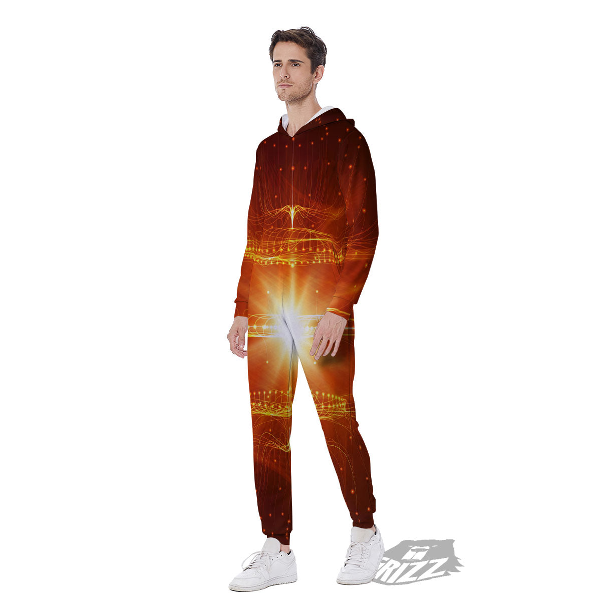 Fractal Light Print Men's Jumpsuit-grizzshop