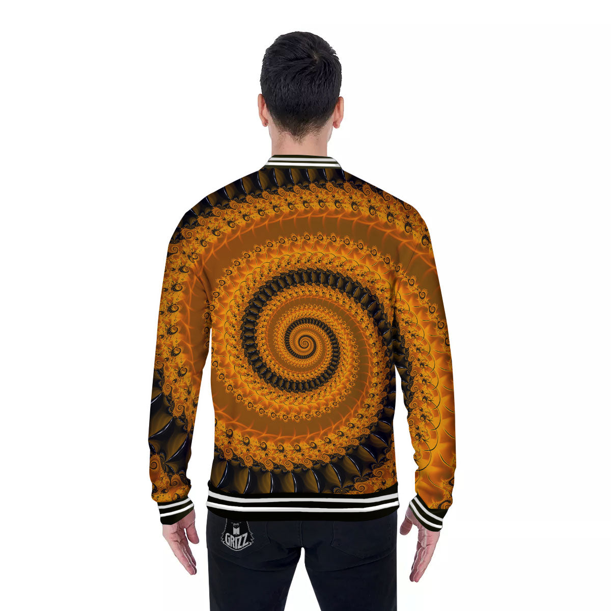 Fractal Orange Print Baseball Jacket-grizzshop