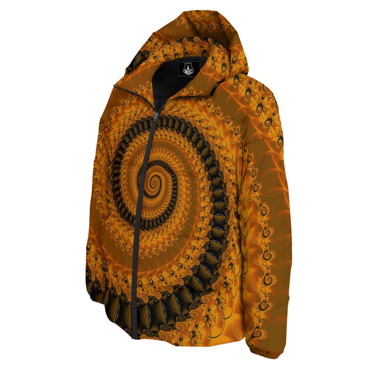 Fractal Orange Print Down Jacket-grizzshop