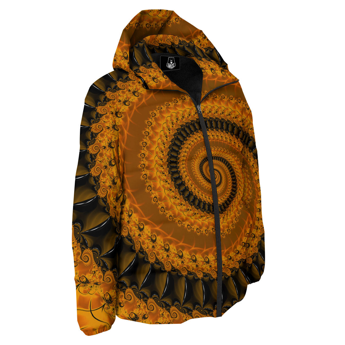 Fractal Orange Print Down Jacket-grizzshop
