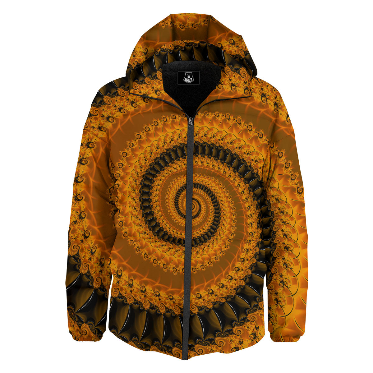 Fractal Orange Print Down Jacket-grizzshop