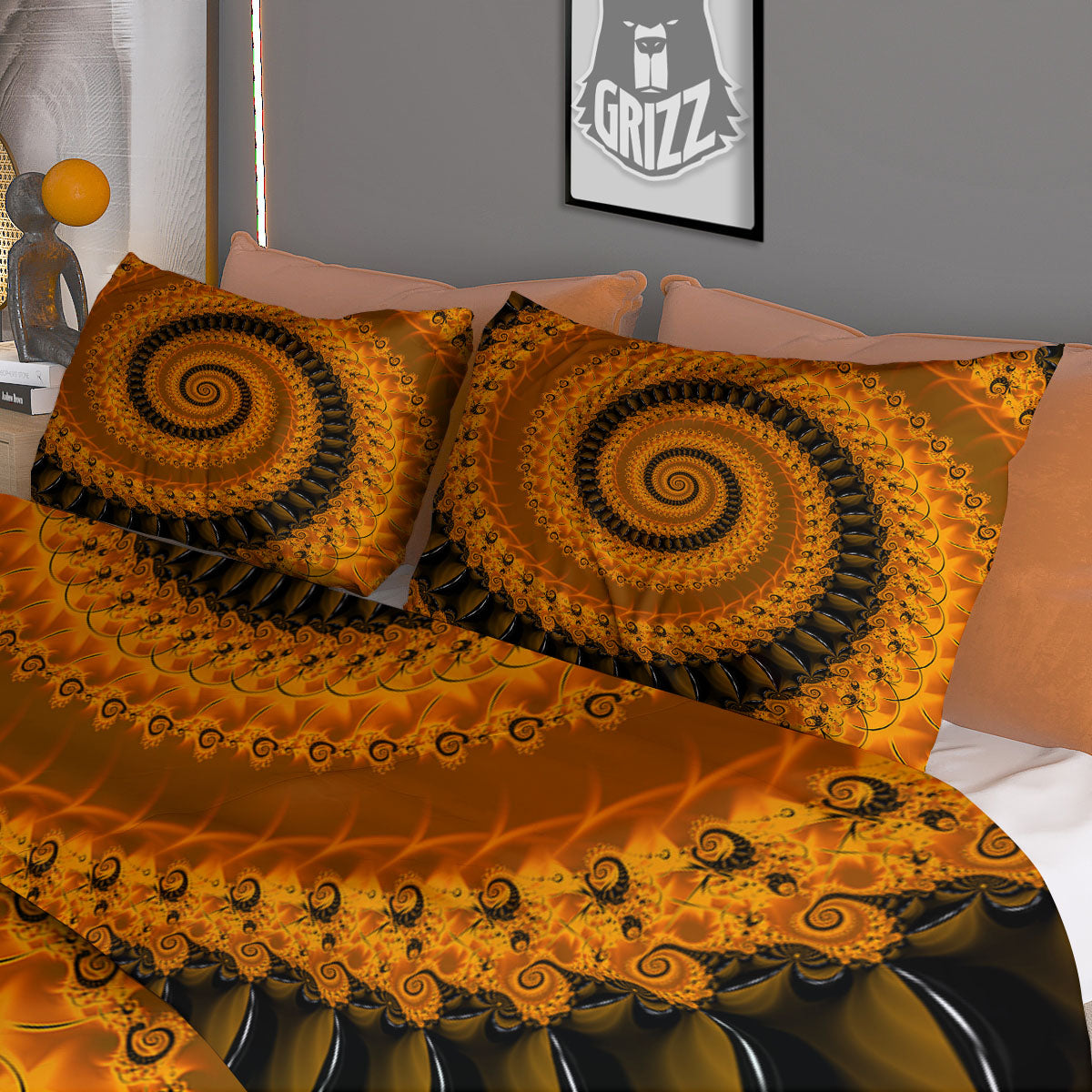 Fractal Orange Print Duvet Cover Bedding Set
