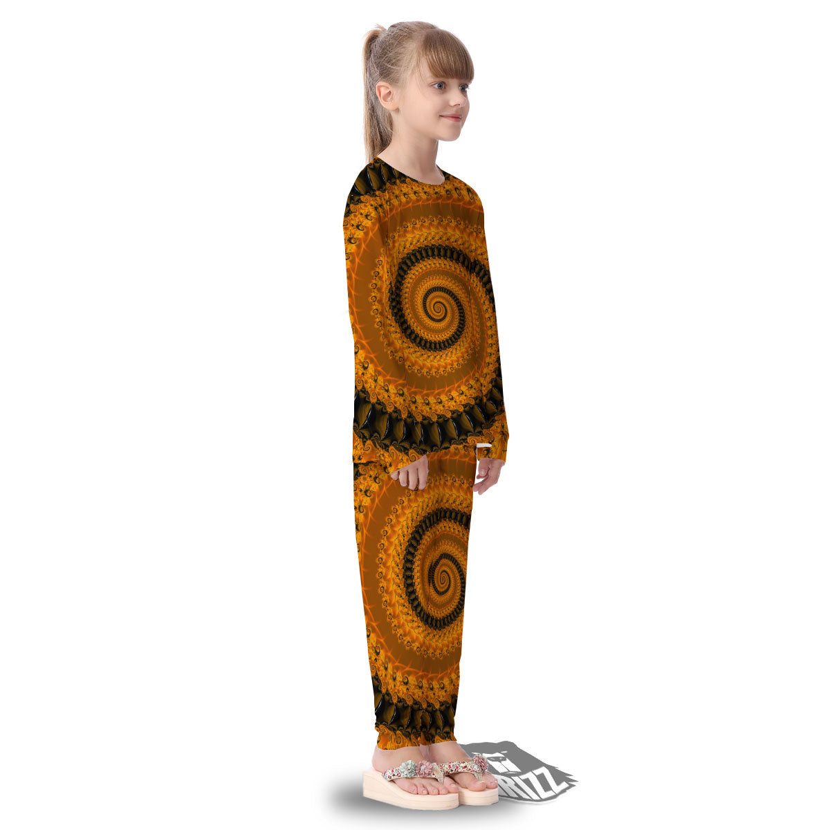 Fractal Orange Print Kid's Pajamas-grizzshop