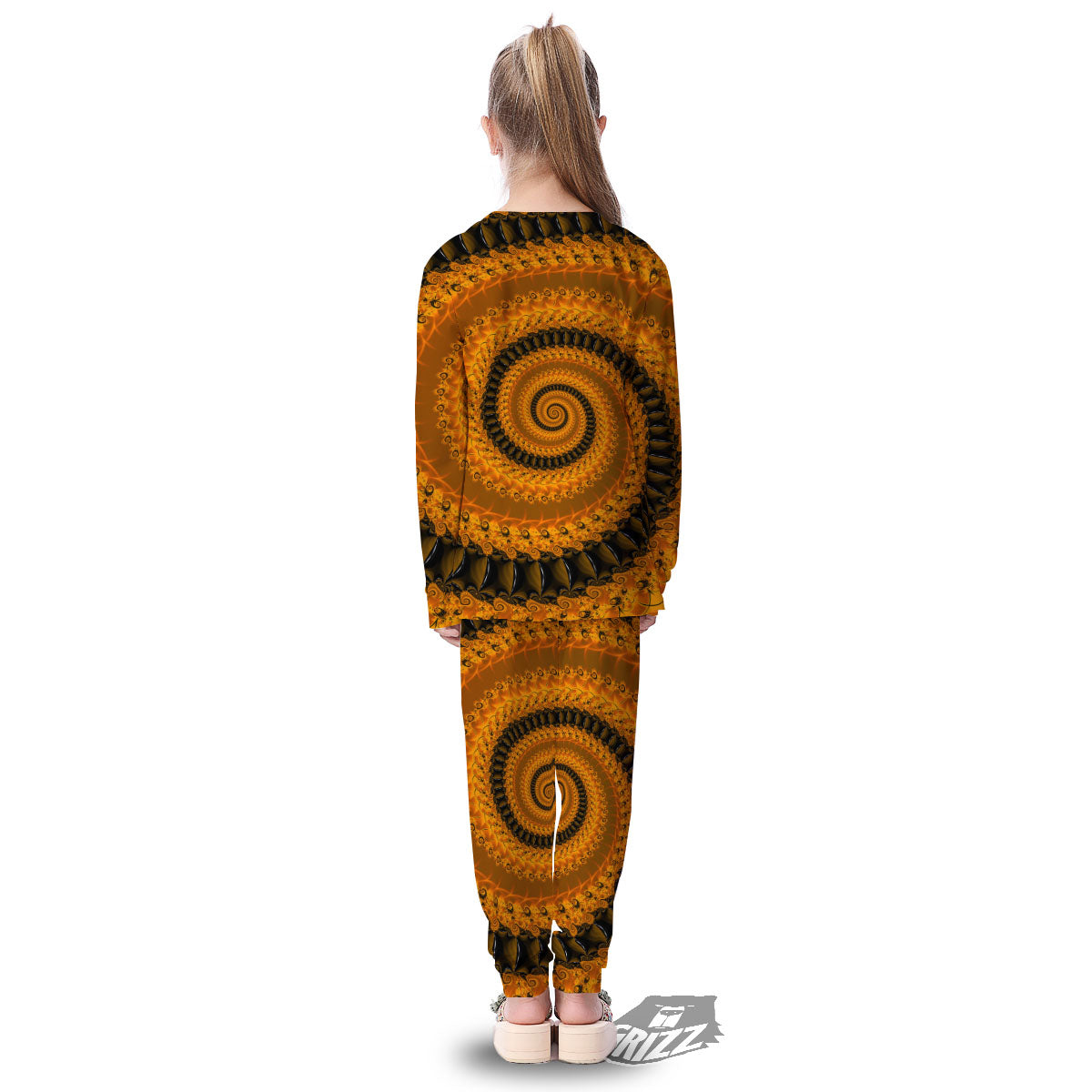 Fractal Orange Print Kid's Pajamas-grizzshop