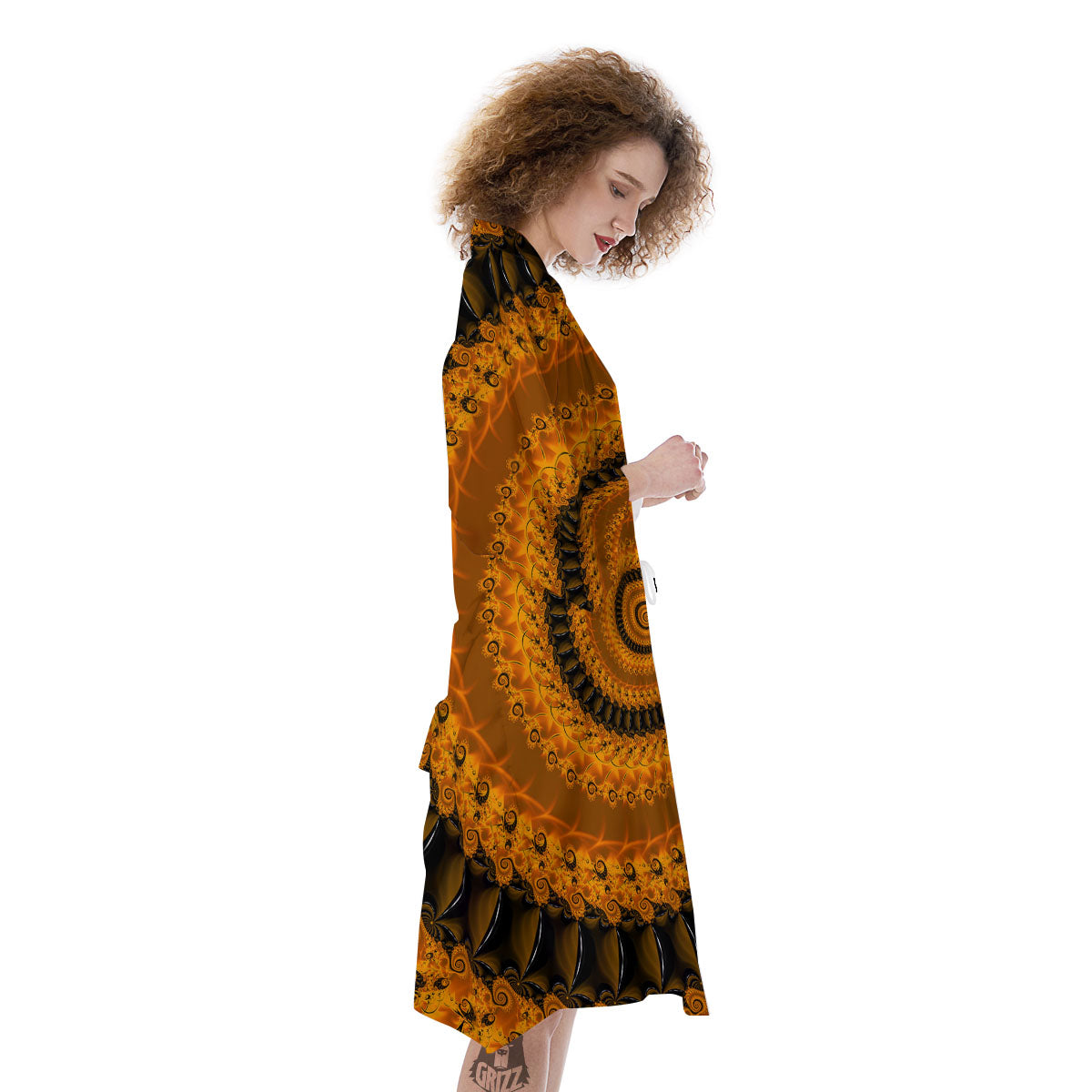 Fractal Orange Print Kimono-grizzshop