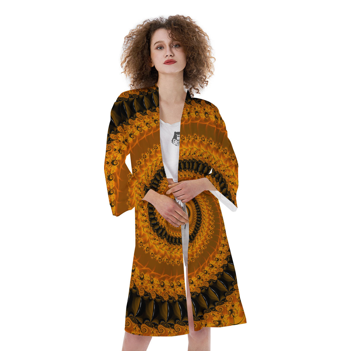 Fractal Orange Print Kimono-grizzshop