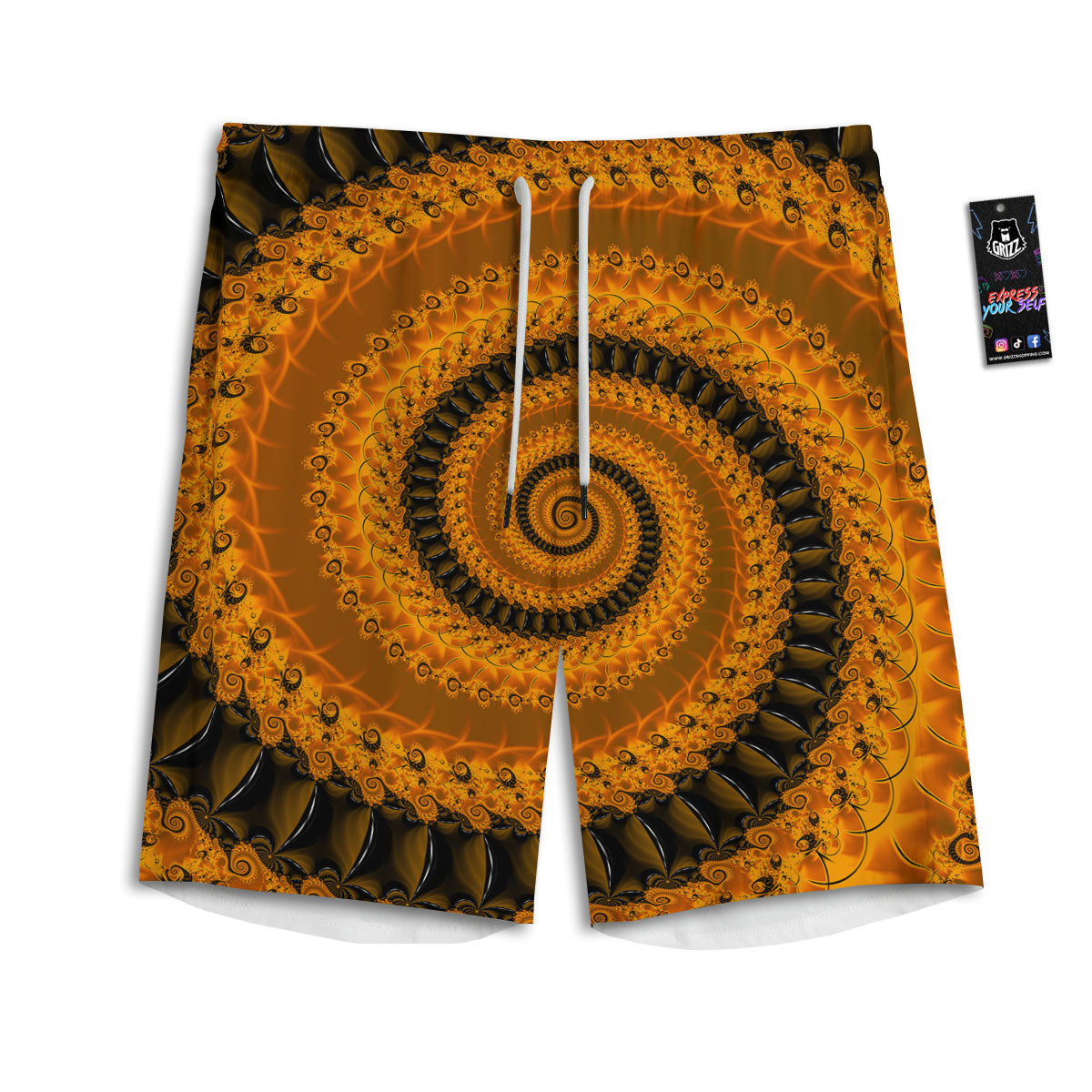 Fractal Orange Print Men's Athletic Shorts