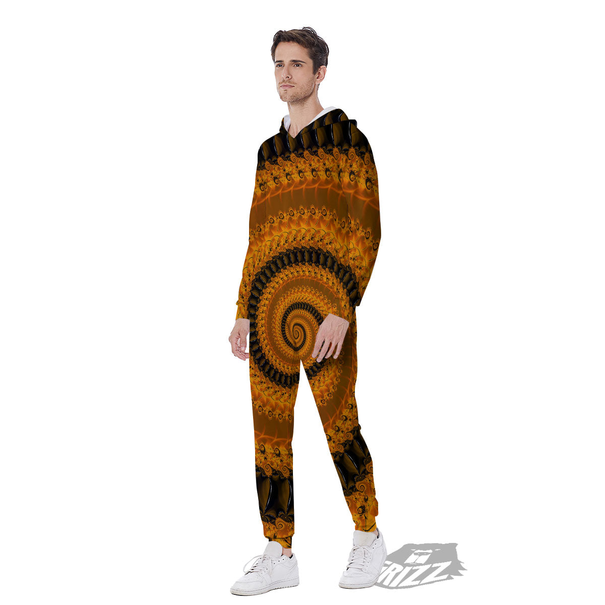 Fractal Orange Print Men's Jumpsuit-grizzshop