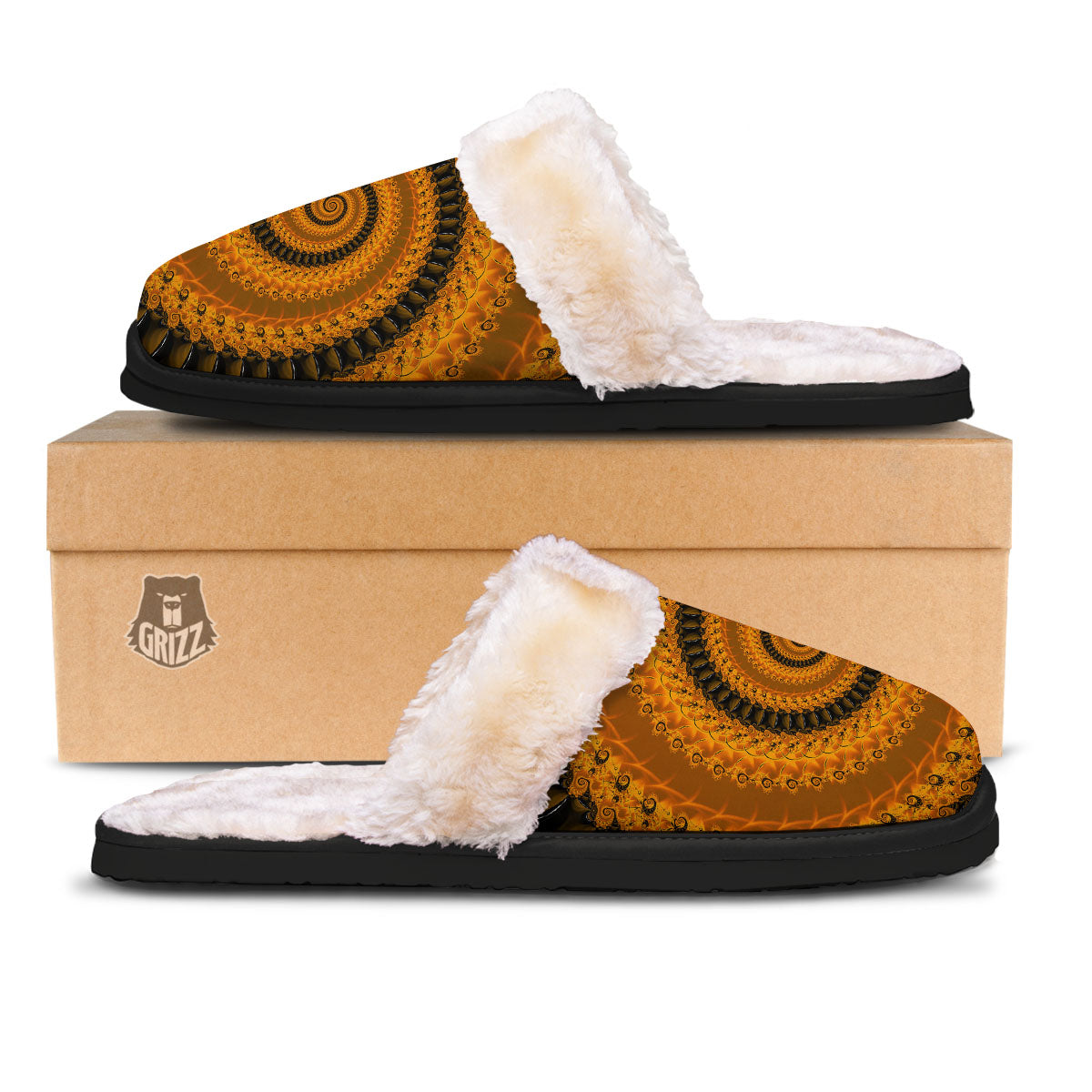 Fractal Orange Print Slippers-grizzshop
