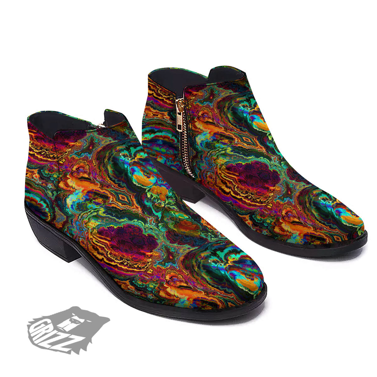 Fractal Psychedelic Print Pattern Ankle Boots-grizzshop
