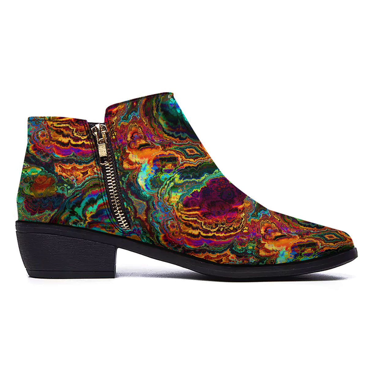 Fractal Psychedelic Print Pattern Ankle Boots-grizzshop