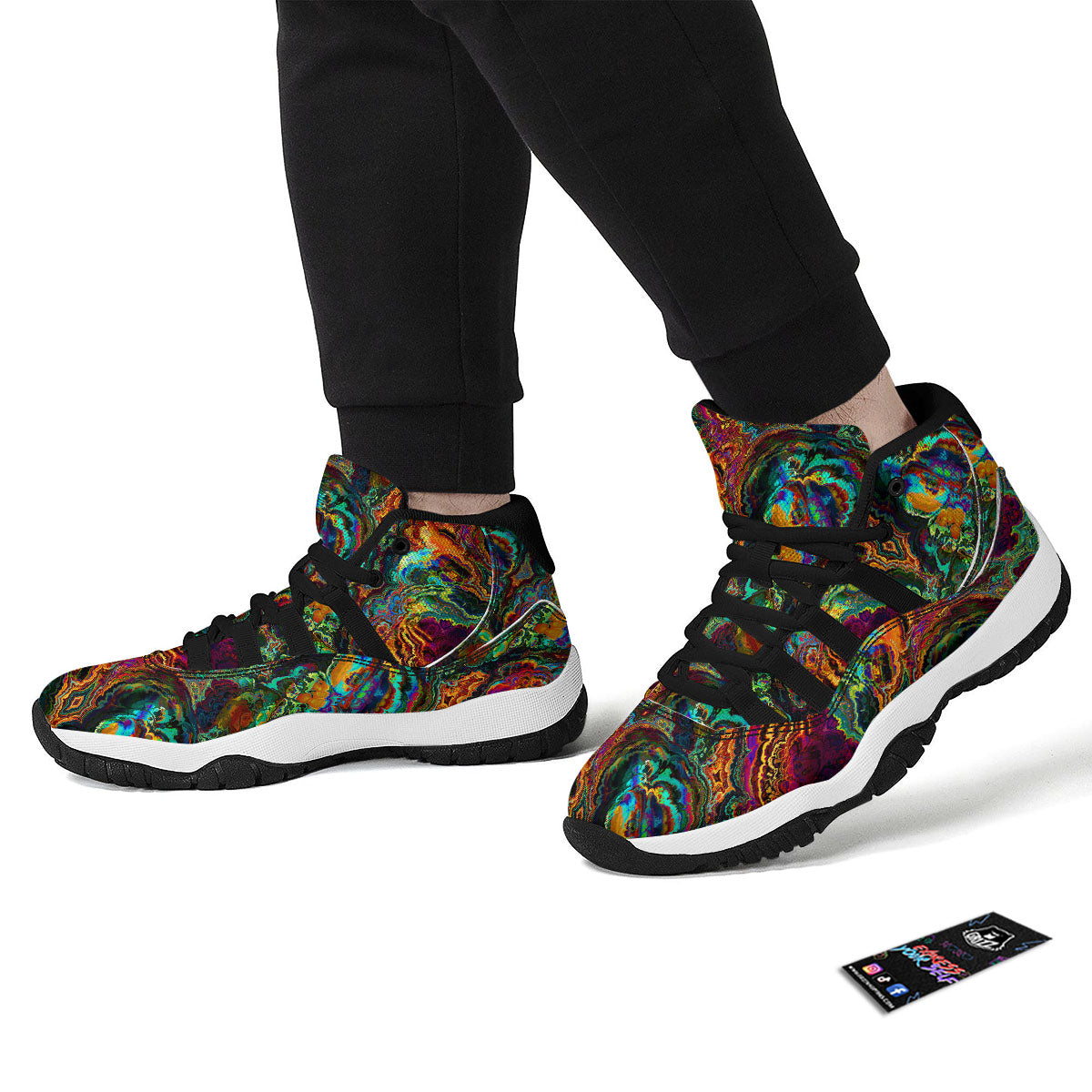 Fractal Psychedelic Print Pattern Black Bball Shoes-grizzshop