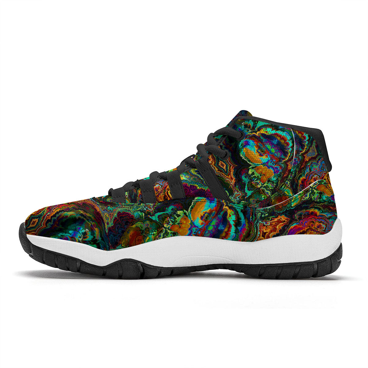 Fractal Psychedelic Print Pattern Black Bball Shoes-grizzshop