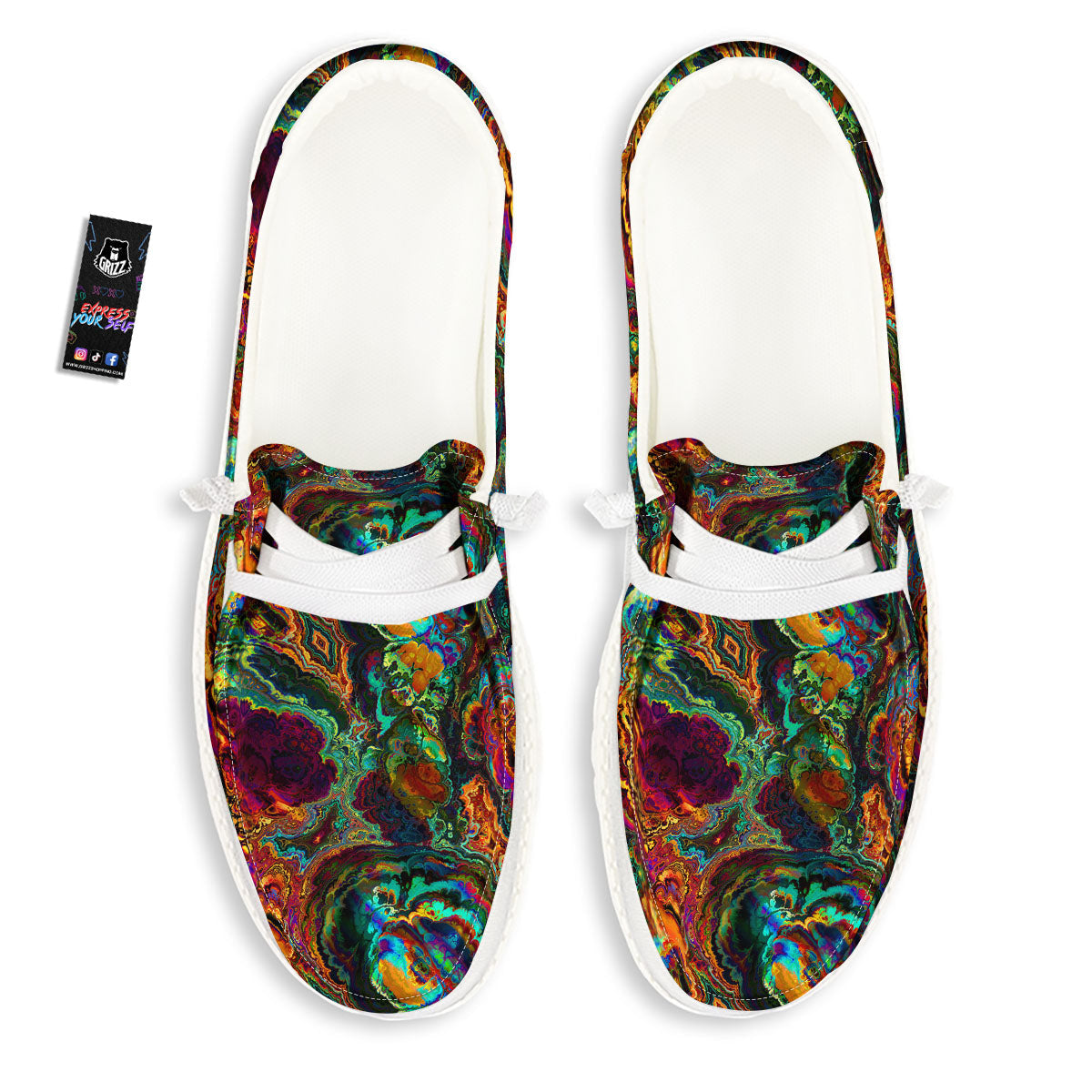 Fractal Psychedelic Print Pattern Black Loafers-grizzshop