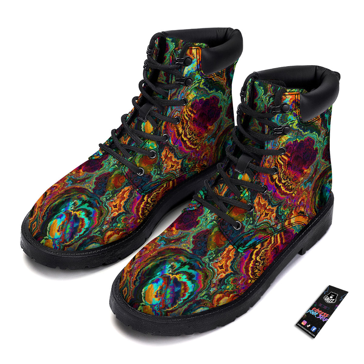 Fractal Psychedelic Print Pattern Boots-grizzshop