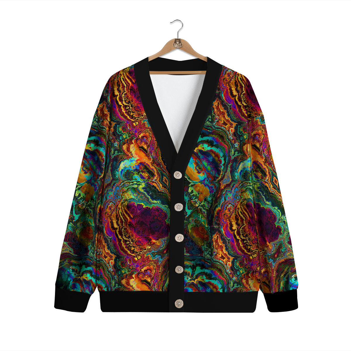 Fractal Psychedelic Print Pattern Cardigan-grizzshop