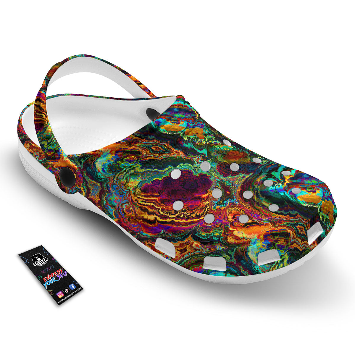 Fractal Psychedelic Print Pattern Clog-grizzshop