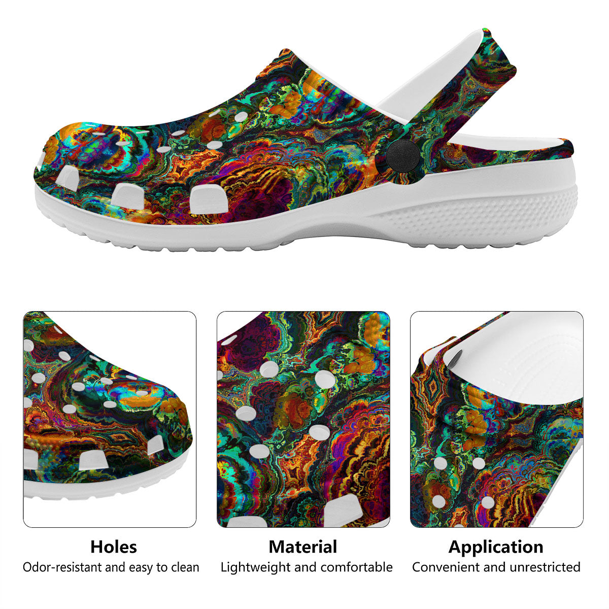 Fractal Psychedelic Print Pattern Clog-grizzshop