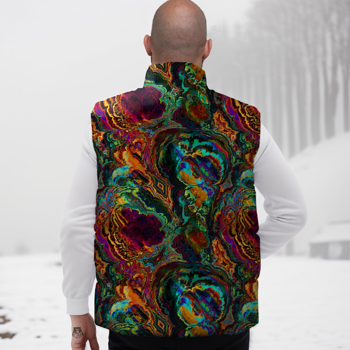 Fractal Psychedelic Print Pattern Down Vest
