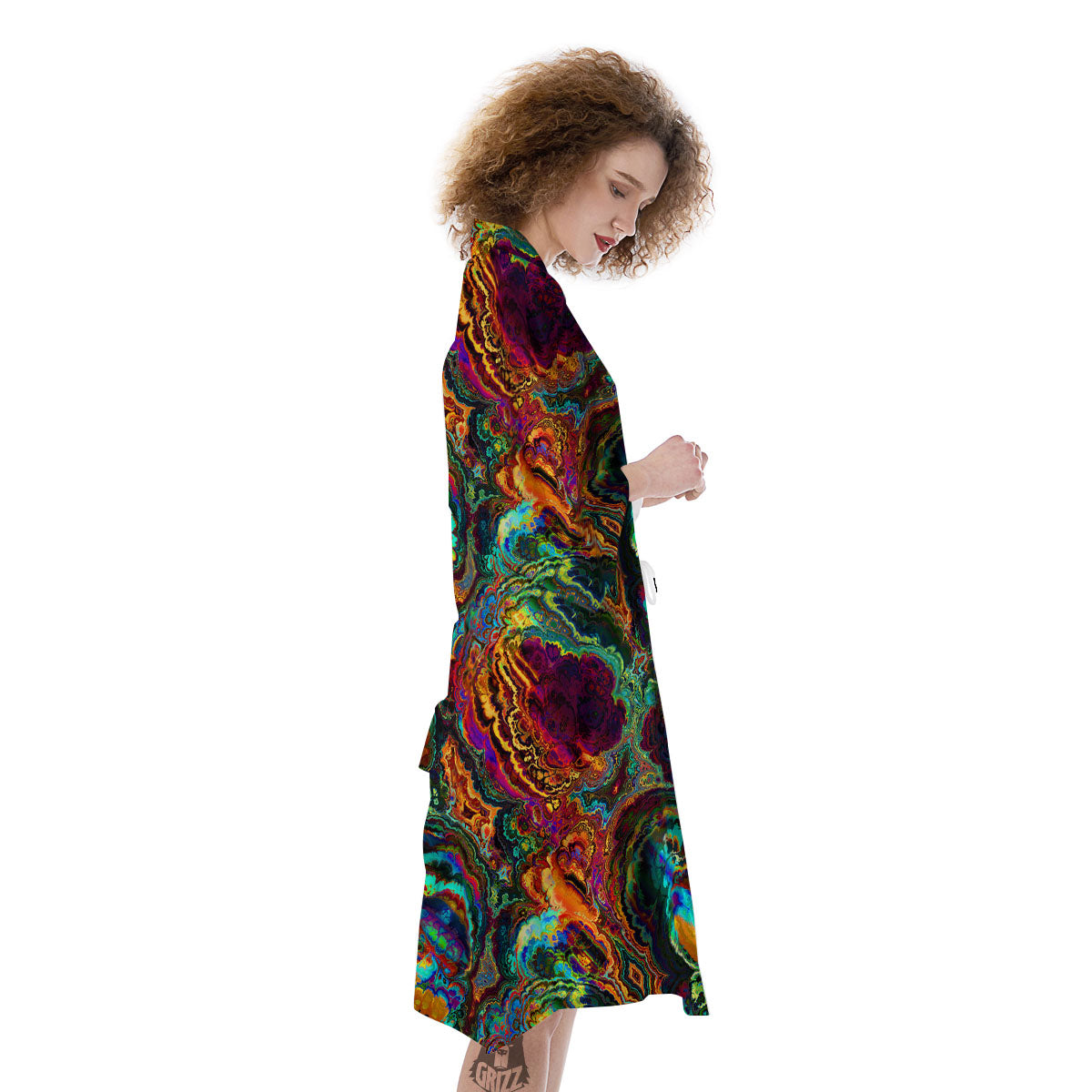 Fractal Psychedelic Print Pattern Kimono-grizzshop